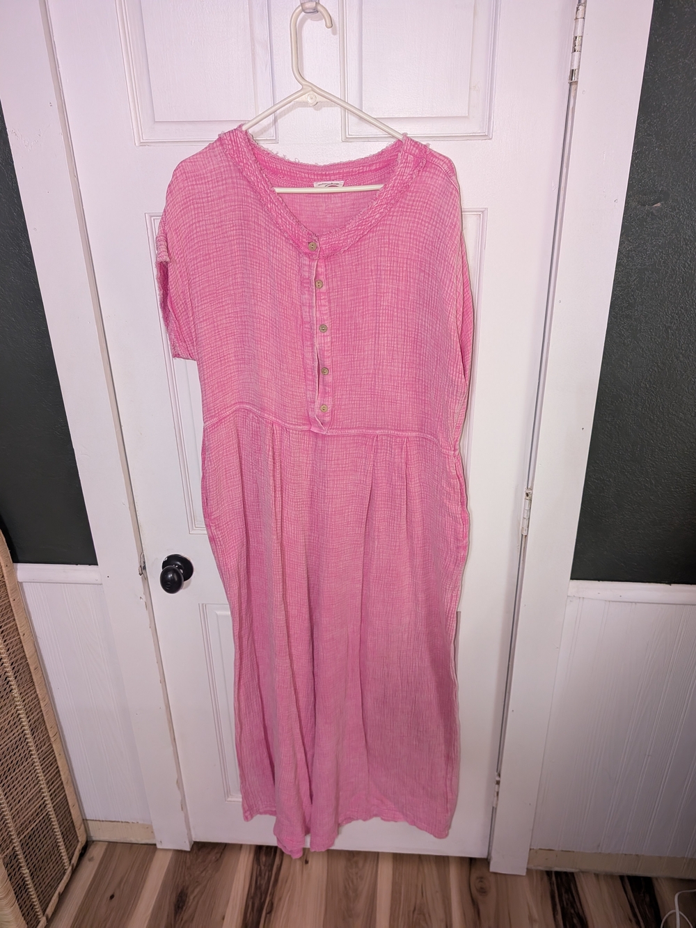 mittoshop Pink Button-Front Cotton Gauze Jumpsuit